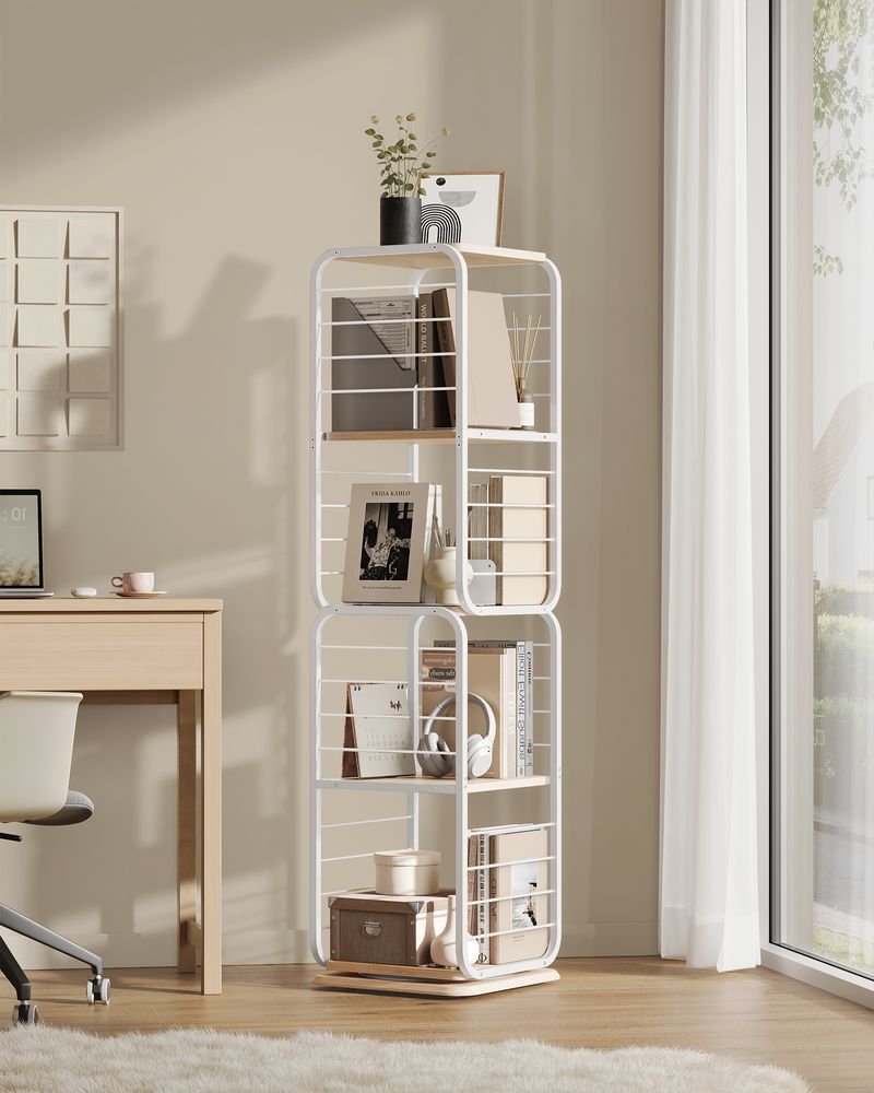 Bookcase - Living room cabinet - 4 layers - With book supports - Wood - White