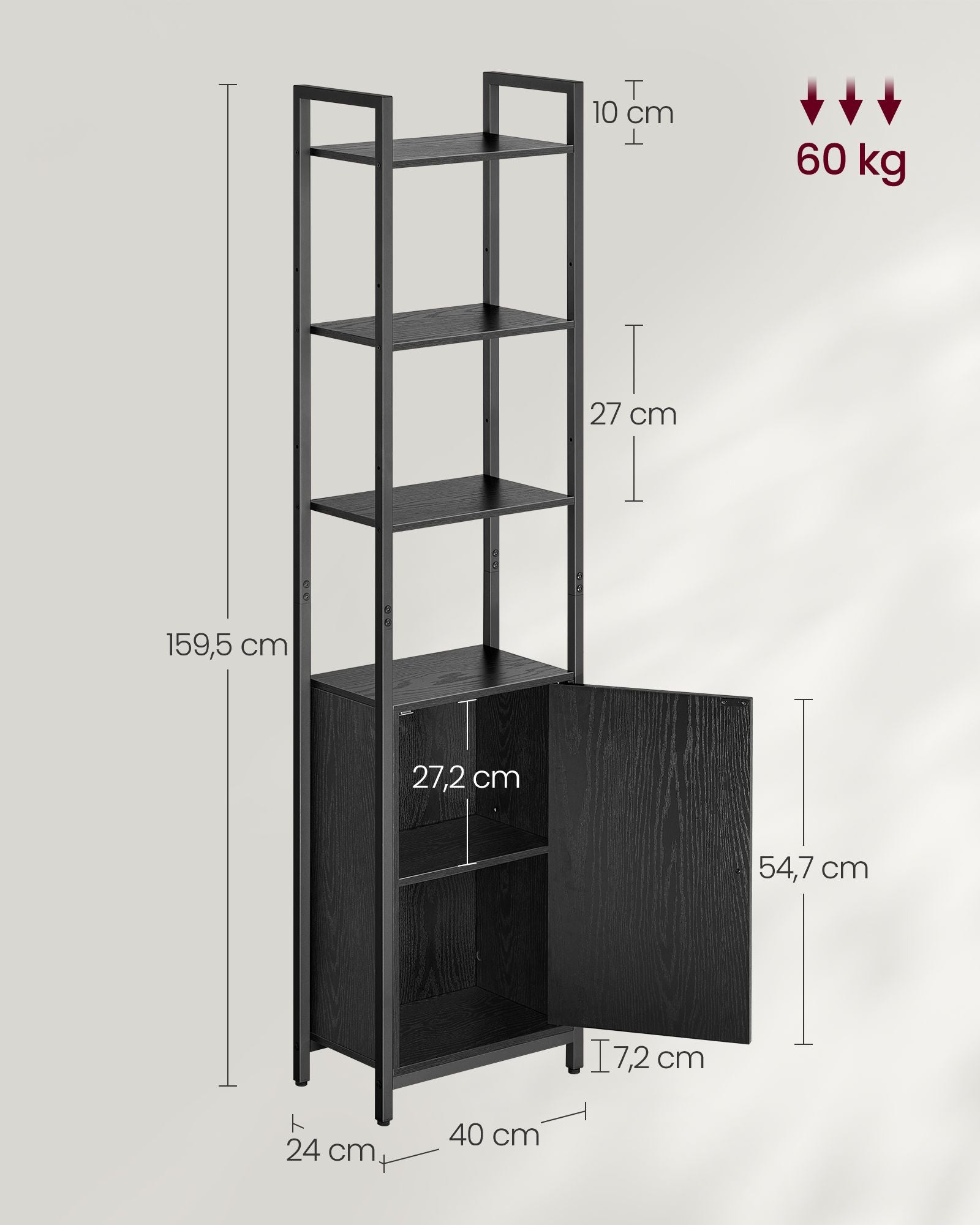 Bookcase 24 x 40 x 159.5 cm ebony black-ink black