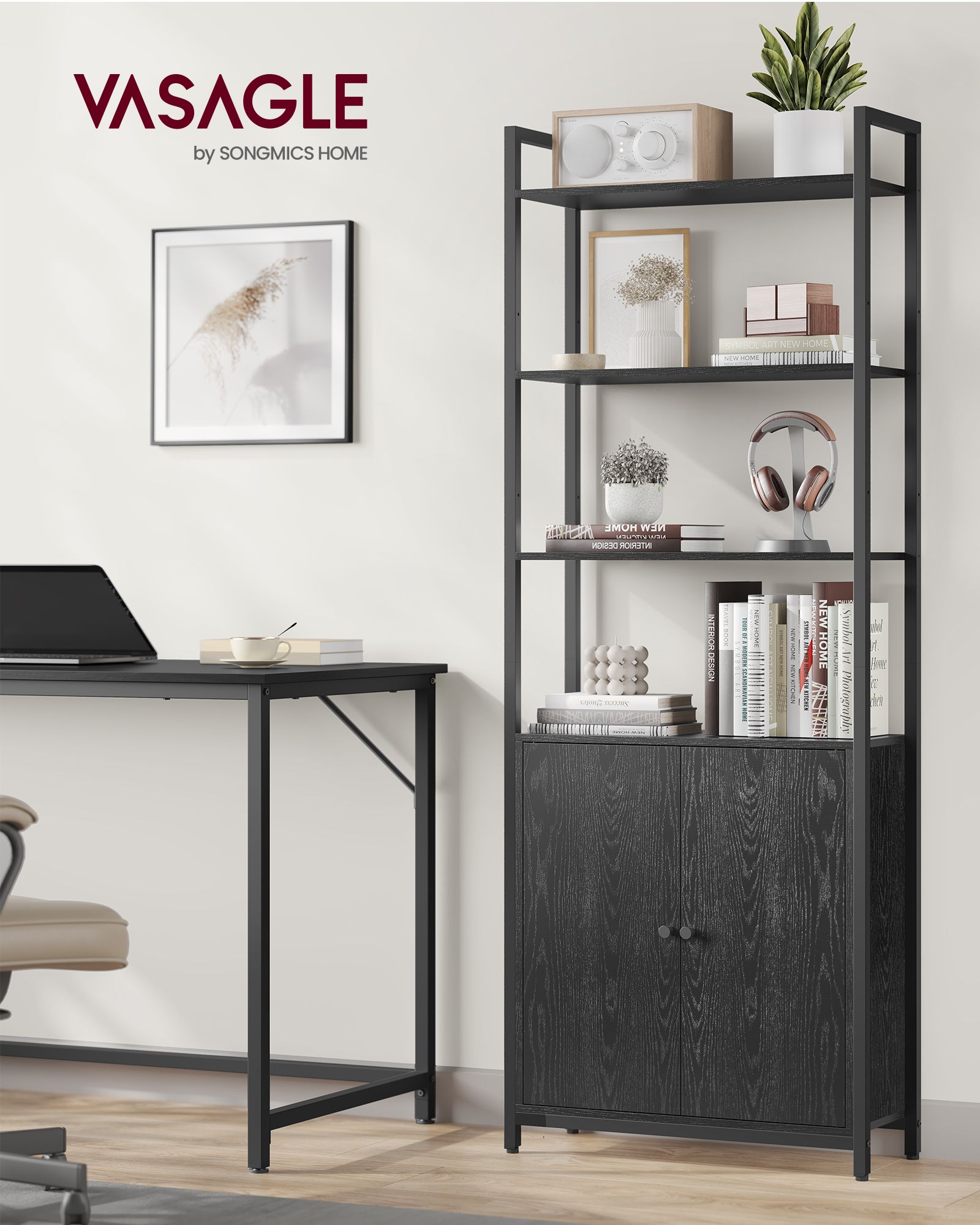 Bookcase 24 x 60 x 159.5 cm ebony black-ink black