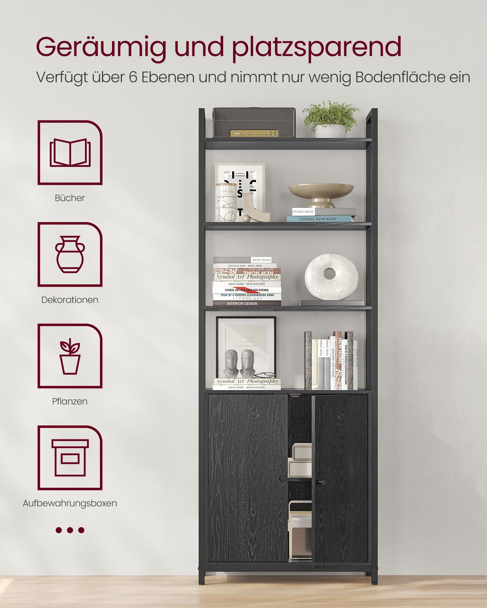 Bookcase 24 x 60 x 159.5 cm ebony black-ink black