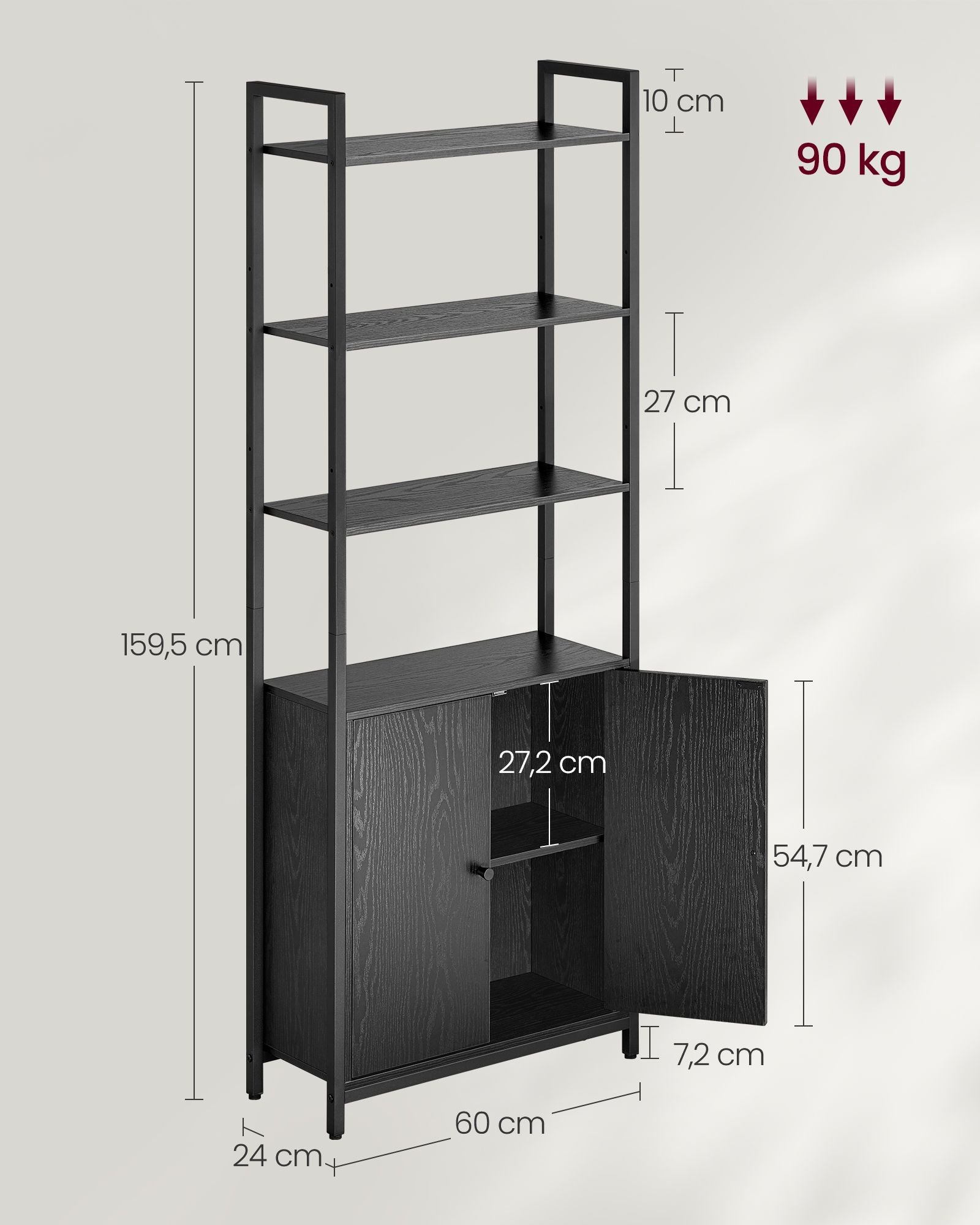 Bookcase 24 x 60 x 159.5 cm ebony black-ink black