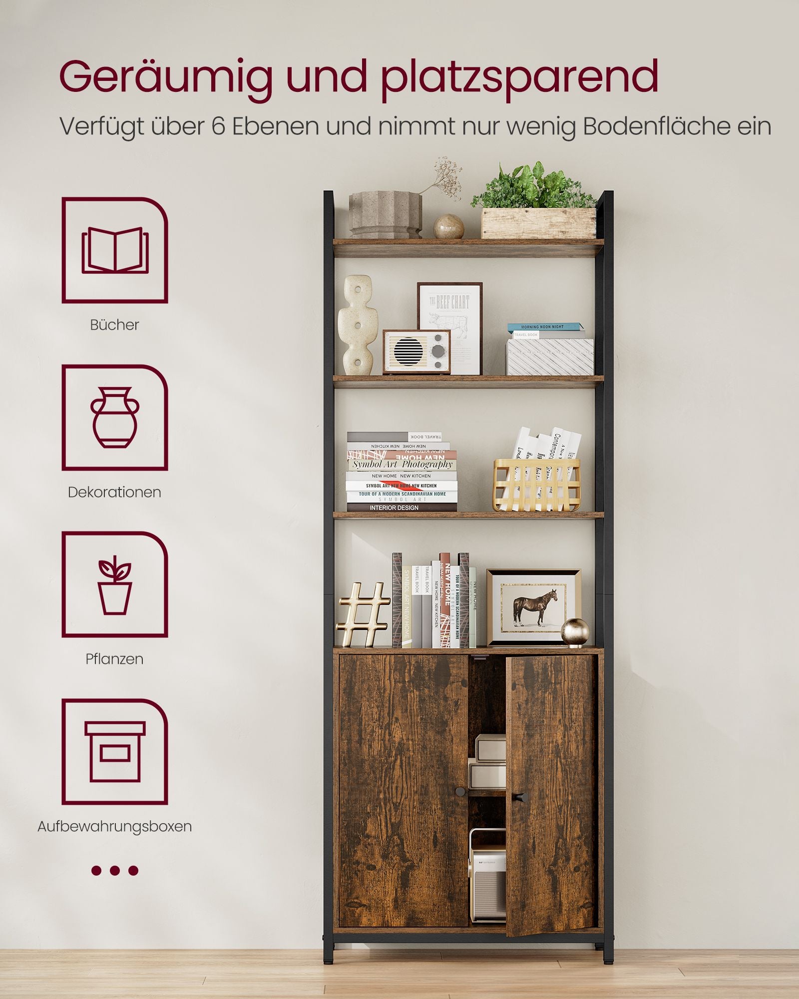 Bookcase 24 x 60 x 159.5 cm Vintage brown-ink black