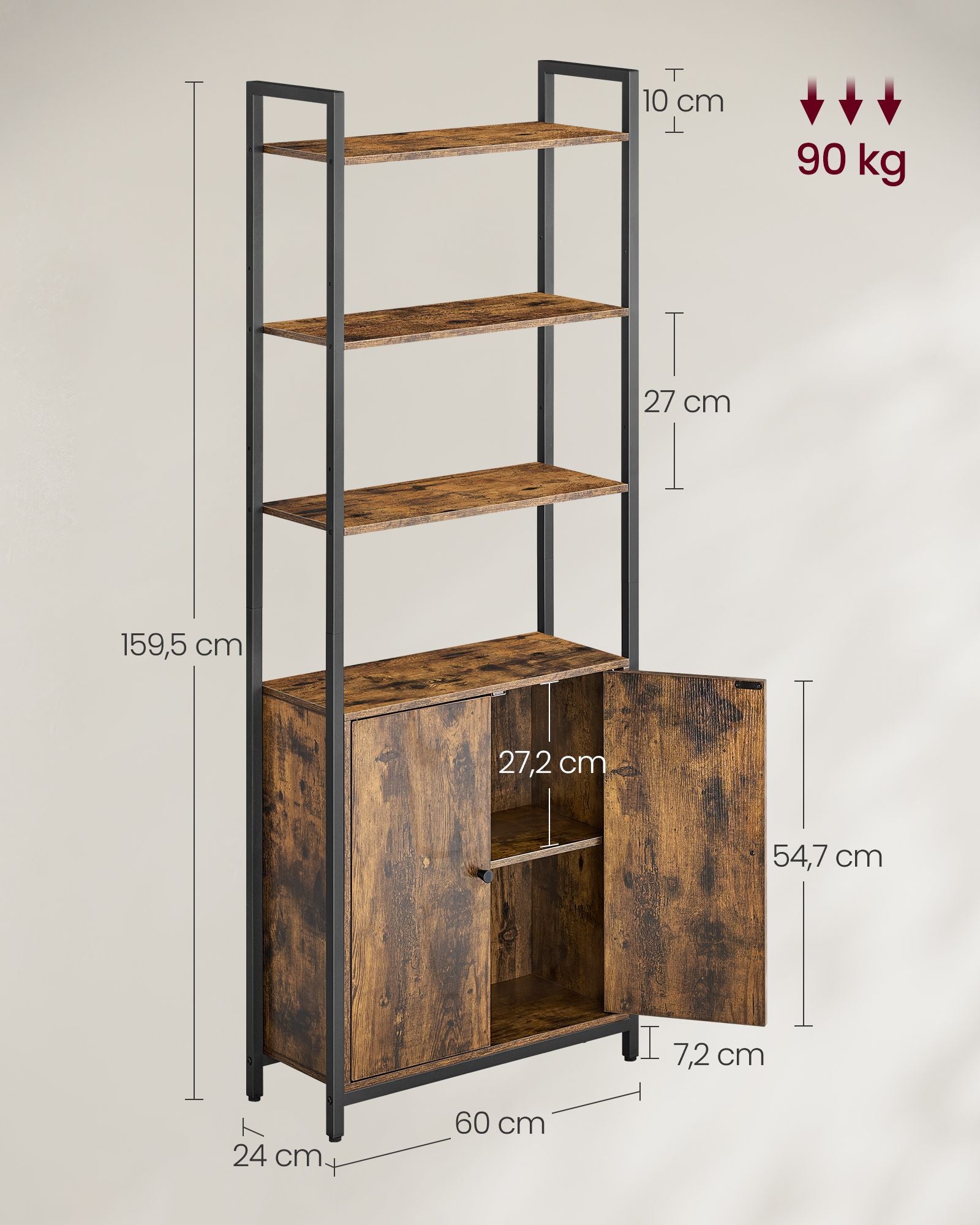 Bookcase 24 x 60 x 159.5 cm Vintage brown-ink black