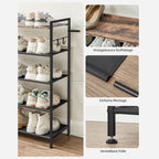 Shoe rack with 5 levels and surface for bags - Industrial - Brown / Black