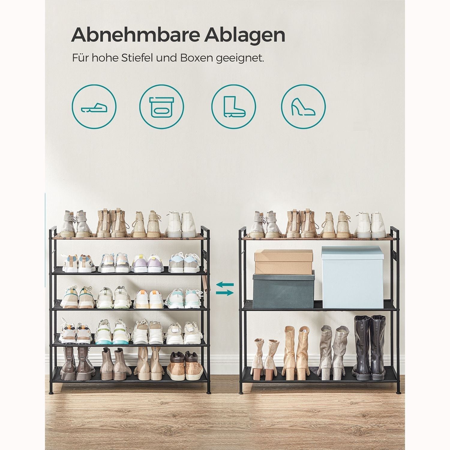 Shoe rack with 5 levels and surface for bags - Industrial - Brown / Black