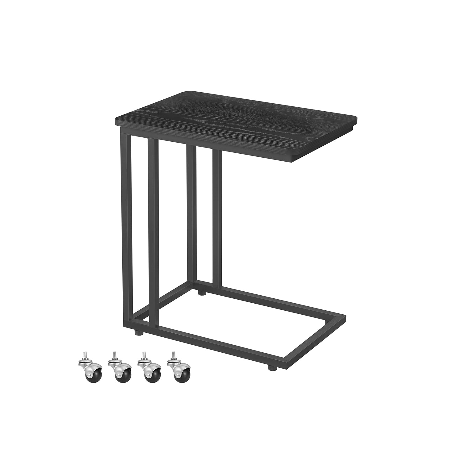 Side table-C-shape-On wheels-Ebony Black