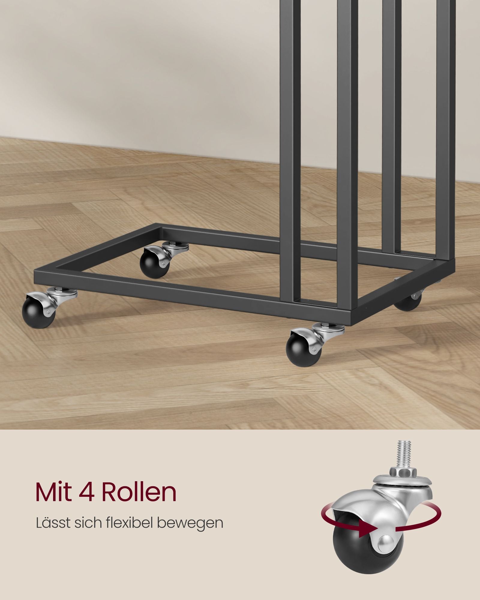 Side table-C-shape-On wheels-Ebony Black