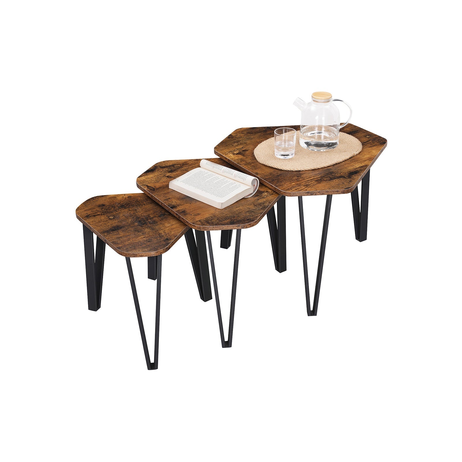 Bedside tables - set of 3 - Industrial design - side tables - brown