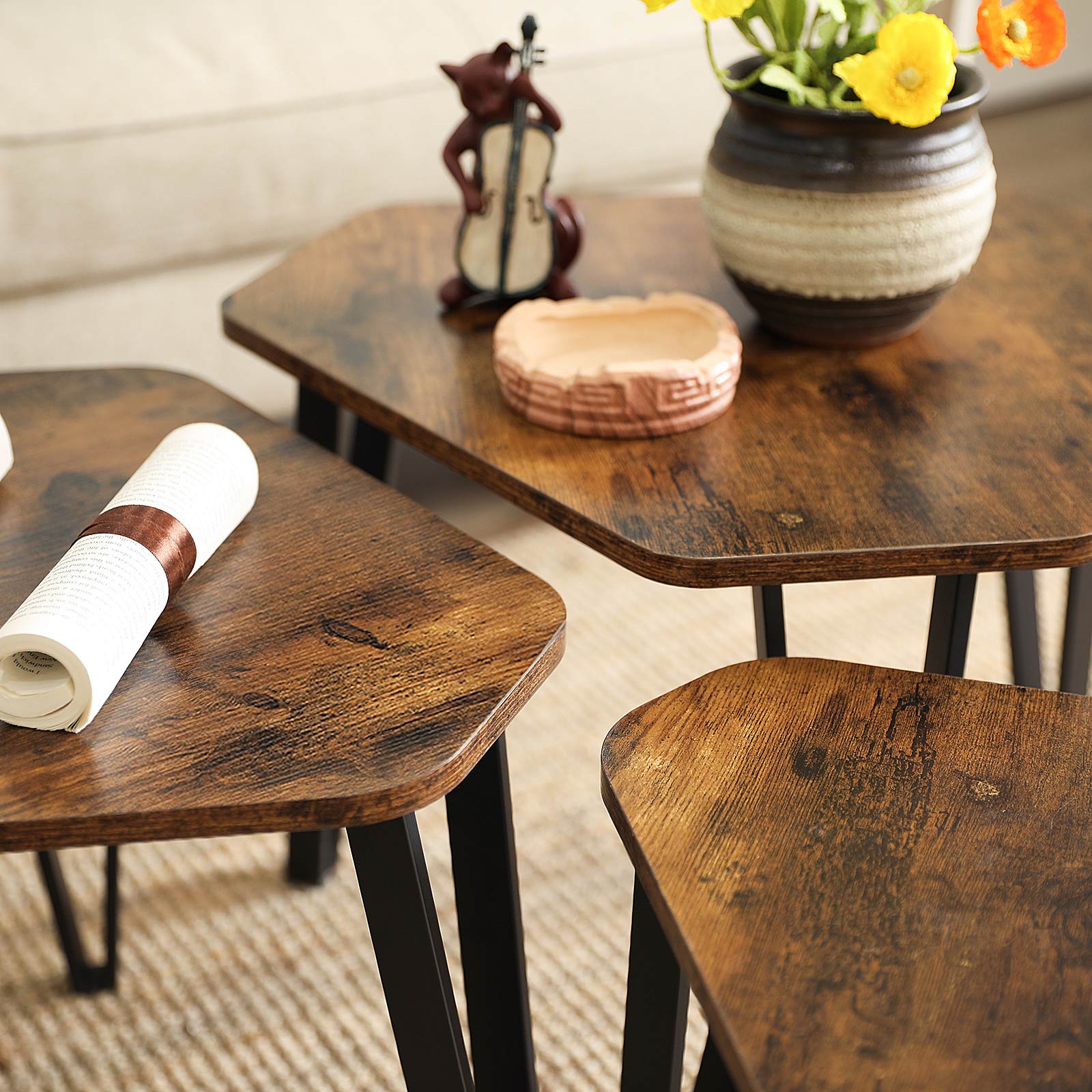 Bedside tables - set of 3 - Industrial design - side tables - brown
