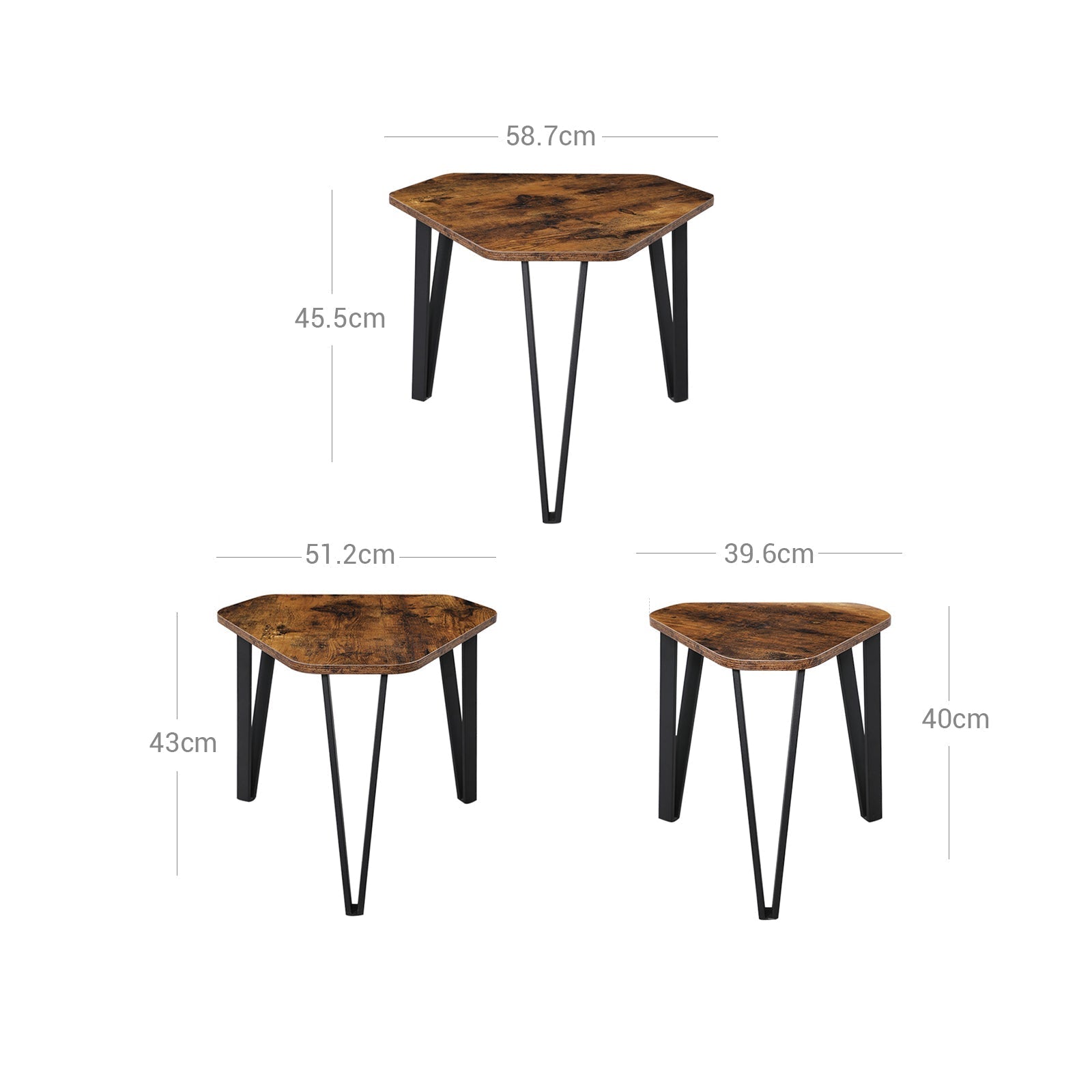 Bedside tables - set of 3 - Industrial design - side tables - brown