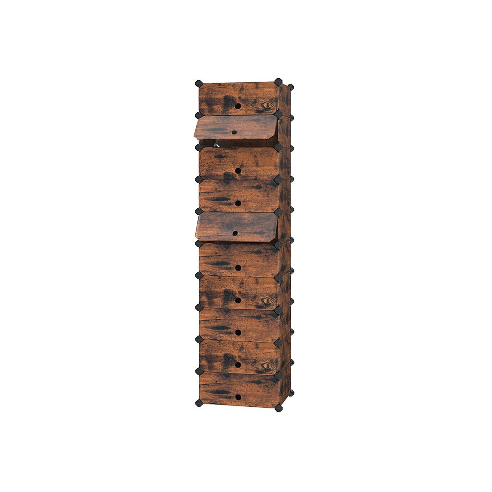 Shoe rack - Plank system - 10 compartments - Wood look - Brown