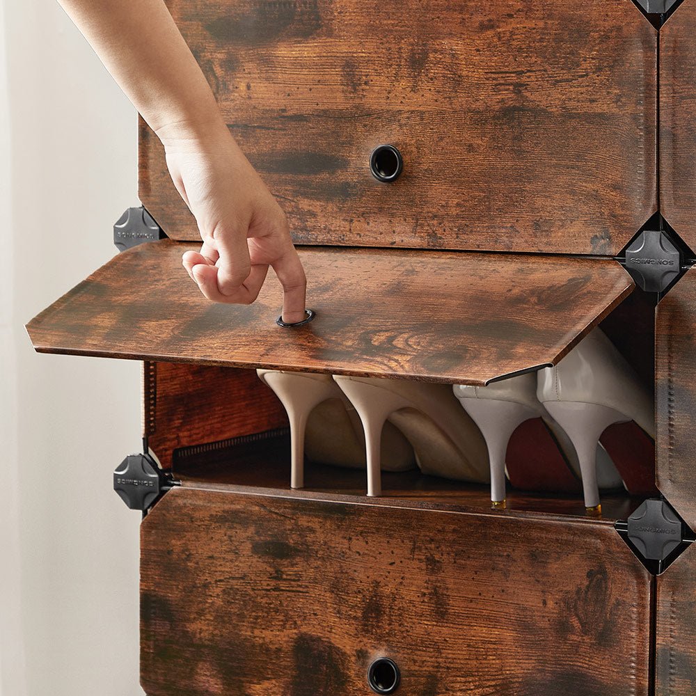 Shoe rack - Plank system - 10 compartments - Wood look - Brown