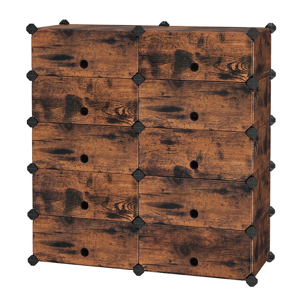Shoe rack - Plank system - 10 compartments - Wood look - Brown