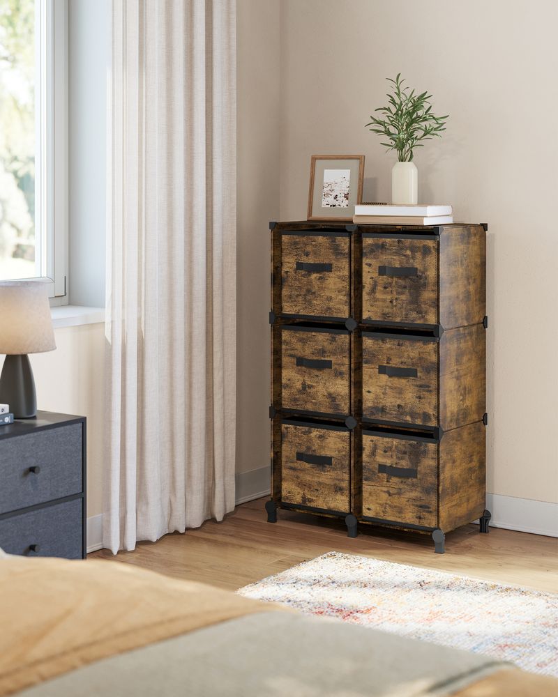 Cube cabinet - Storage cabinet - with 6 compartments and 6 boxes - easy to assemble - Brown