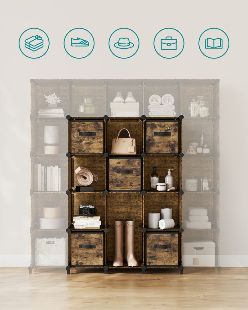 Cube cabinet - Storage cabinet - with 6 compartments and 6 boxes - easy to assemble - Brown