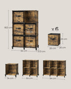 Cube cabinet - Storage cabinet - with 6 compartments and 6 boxes - easy to assemble - Brown