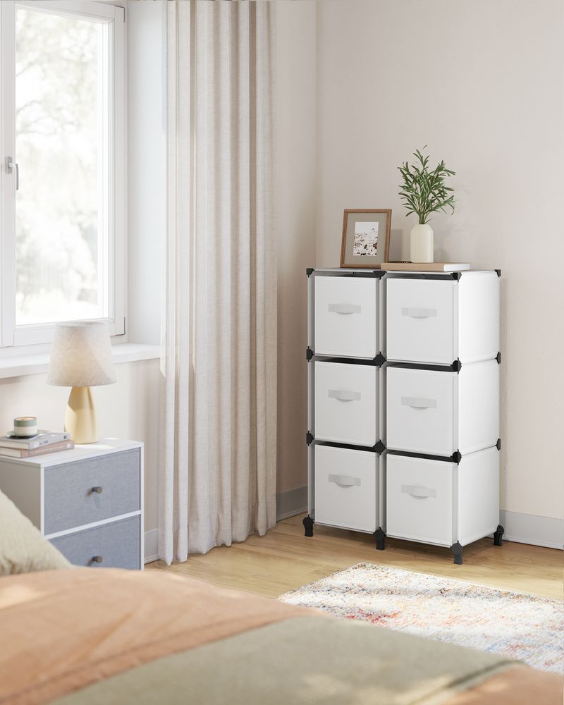 Cube cabinet - Storage cabinet - with 6 compartments and 6 boxes - easy to assemble - White