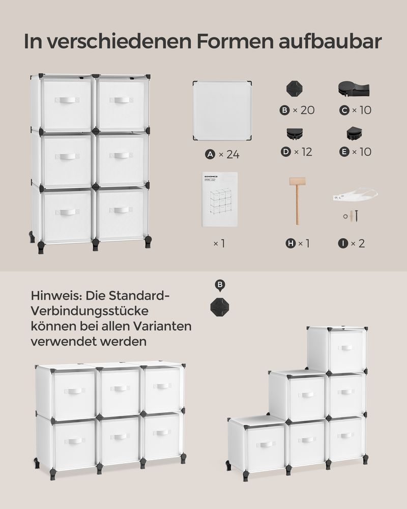 Cube cabinet - Storage cabinet - with 6 compartments and 6 boxes - easy to assemble - White