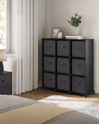 Cube cabinet - Storage cabinet - with 9 compartments and 9 boxes - easy to assemble - Black