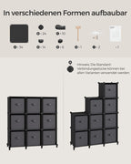 Cube cabinet - Storage cabinet - with 9 compartments and 9 boxes - easy to assemble - Black