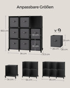 Cube cabinet - Storage cabinet - with 9 compartments and 9 boxes - easy to assemble - Black