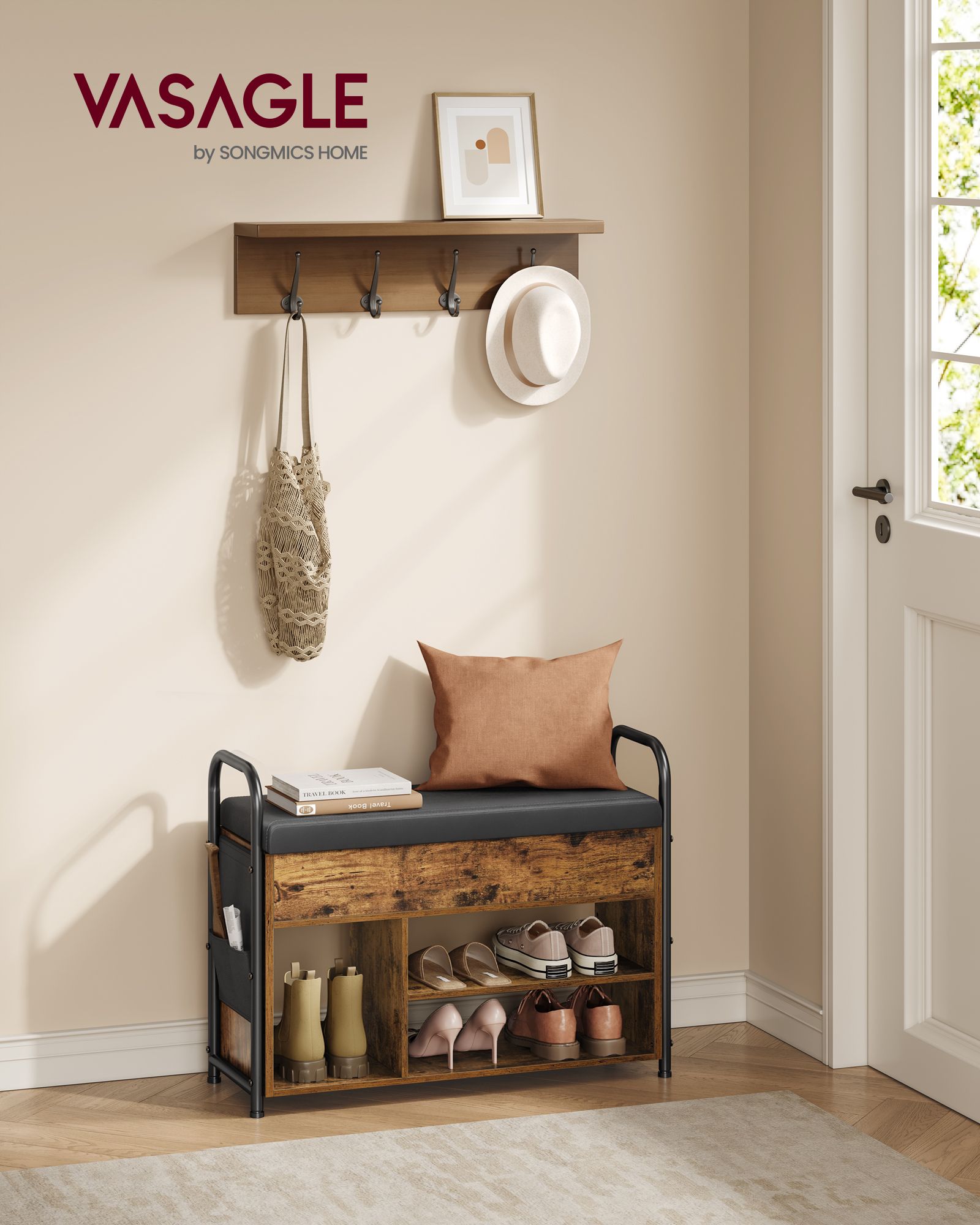 Shoe bank - with seating and handles - 80.6 cm wide