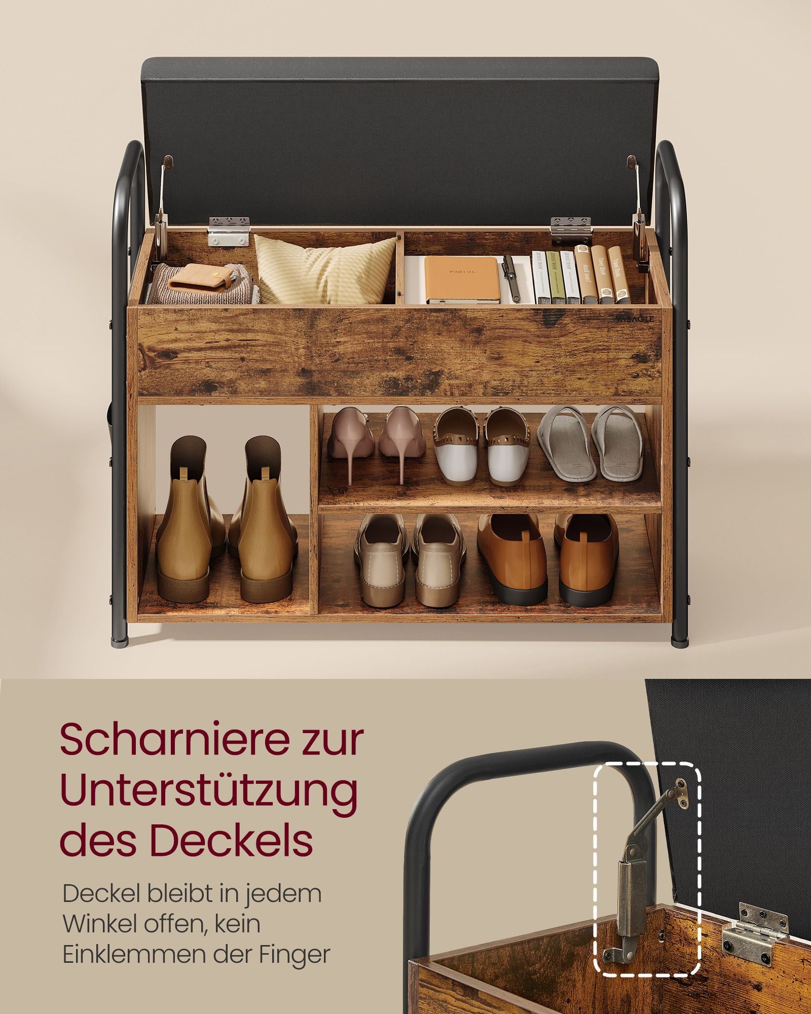 Shoe bank - with seating and handles - 80.6 cm wide