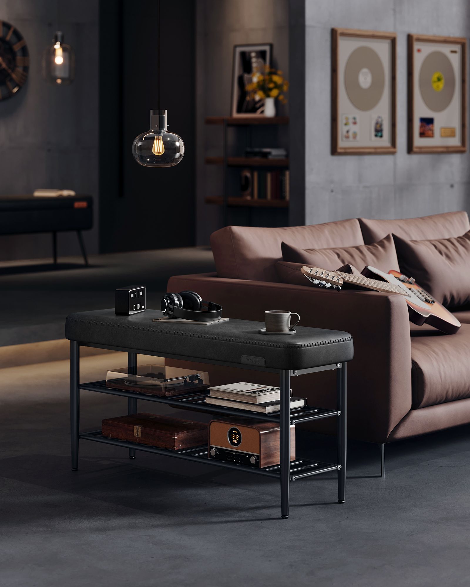 Shoe bench with seams 30 x 100 x 50 cm ink black
