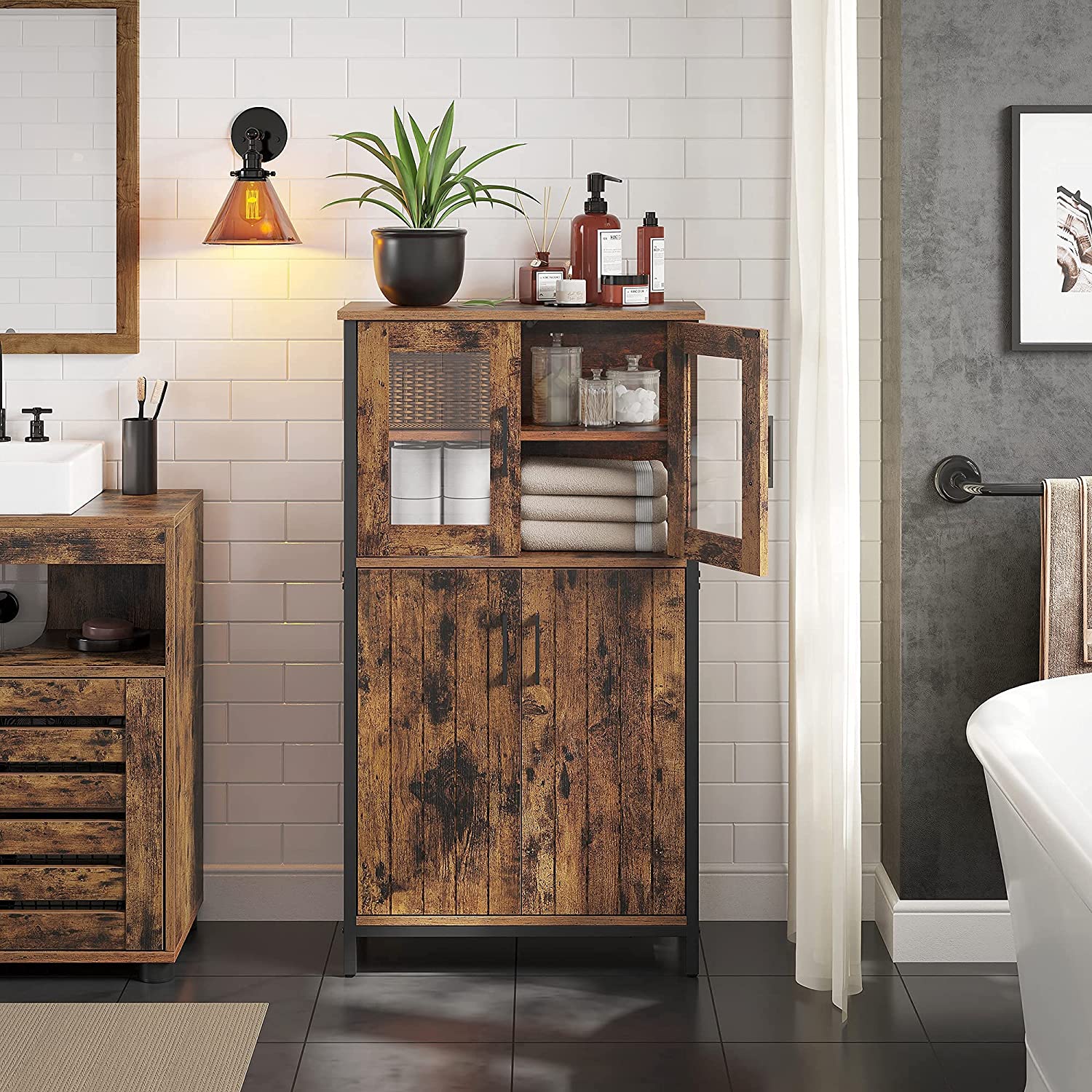 Bathroom furniture - Dresser - Storage cabinet - Adjustable board - Steel frame