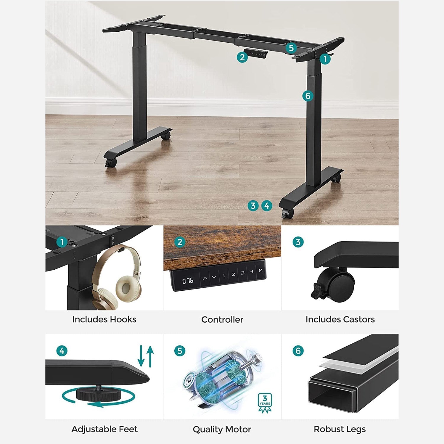 Electric desk frame - height adjustable - Memory function