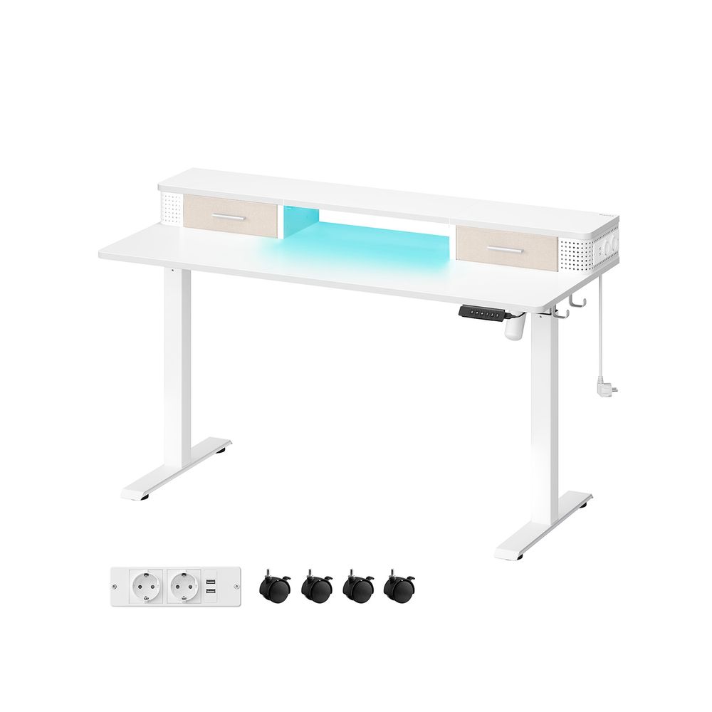 Electric desk - height adjustable - with socket and 2 drawers