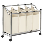Laundry basket on wheels - 4 wash bags - 4 x 35 liters - Beige