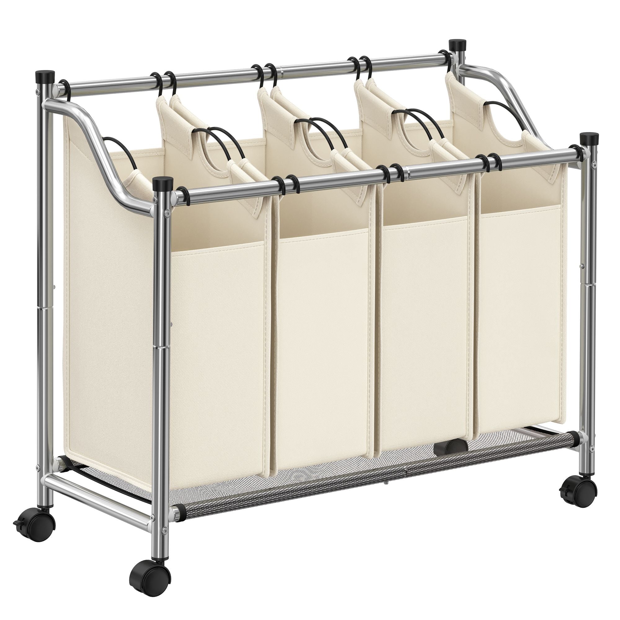 Laundry basket on wheels - 4 wash bags - 4 x 35 liters - Beige