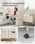 Laundry basket on wheels - 4 wash bags - 4 x 35 liters - Beige