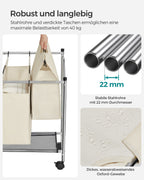Laundry basket on wheels - 4 wash bags - 4 x 35 liters - Beige