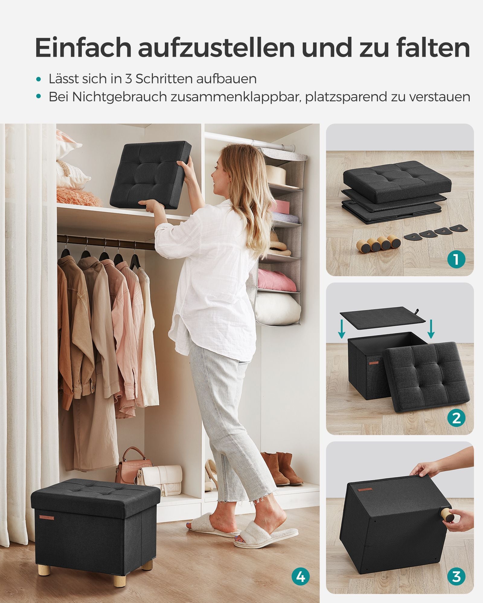 Bank - Foldable - with storage space - 32 × 40 × 33.5 cm - Black