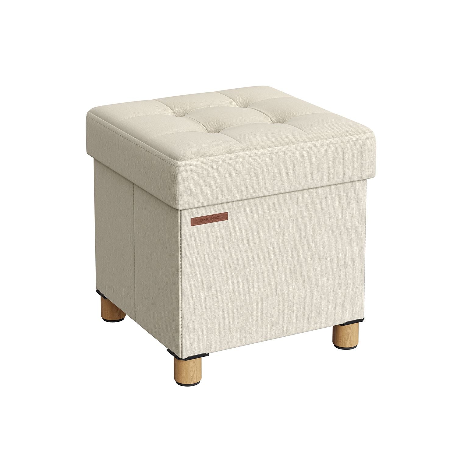 Pouf - with storage space - wooden legs - seat box - beige
