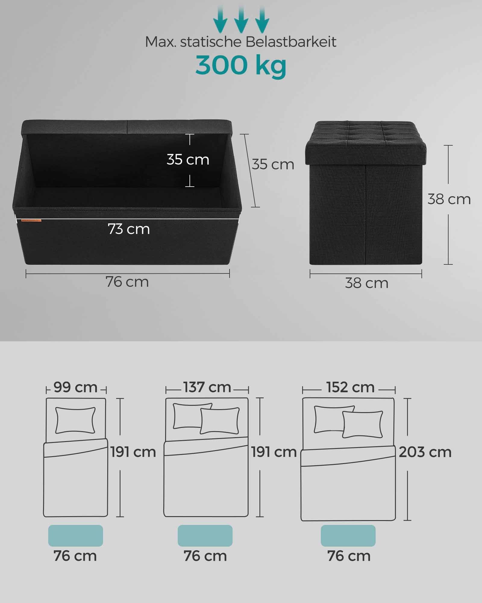 Bank - With Storage Space - 38 × 76 × 38 cm - Ink -black