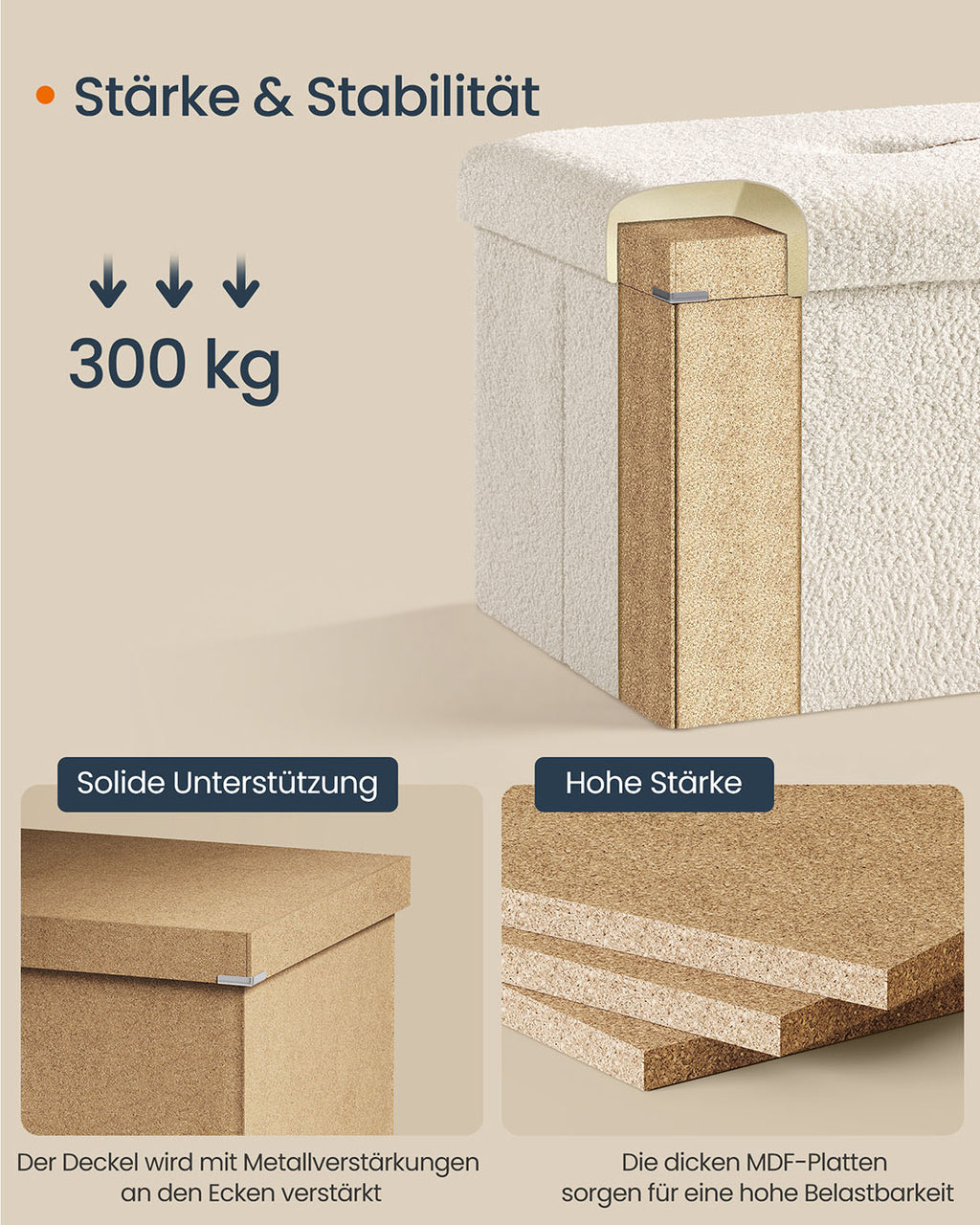 Stool with storage space 38 x 110 x 38 cm cream white
