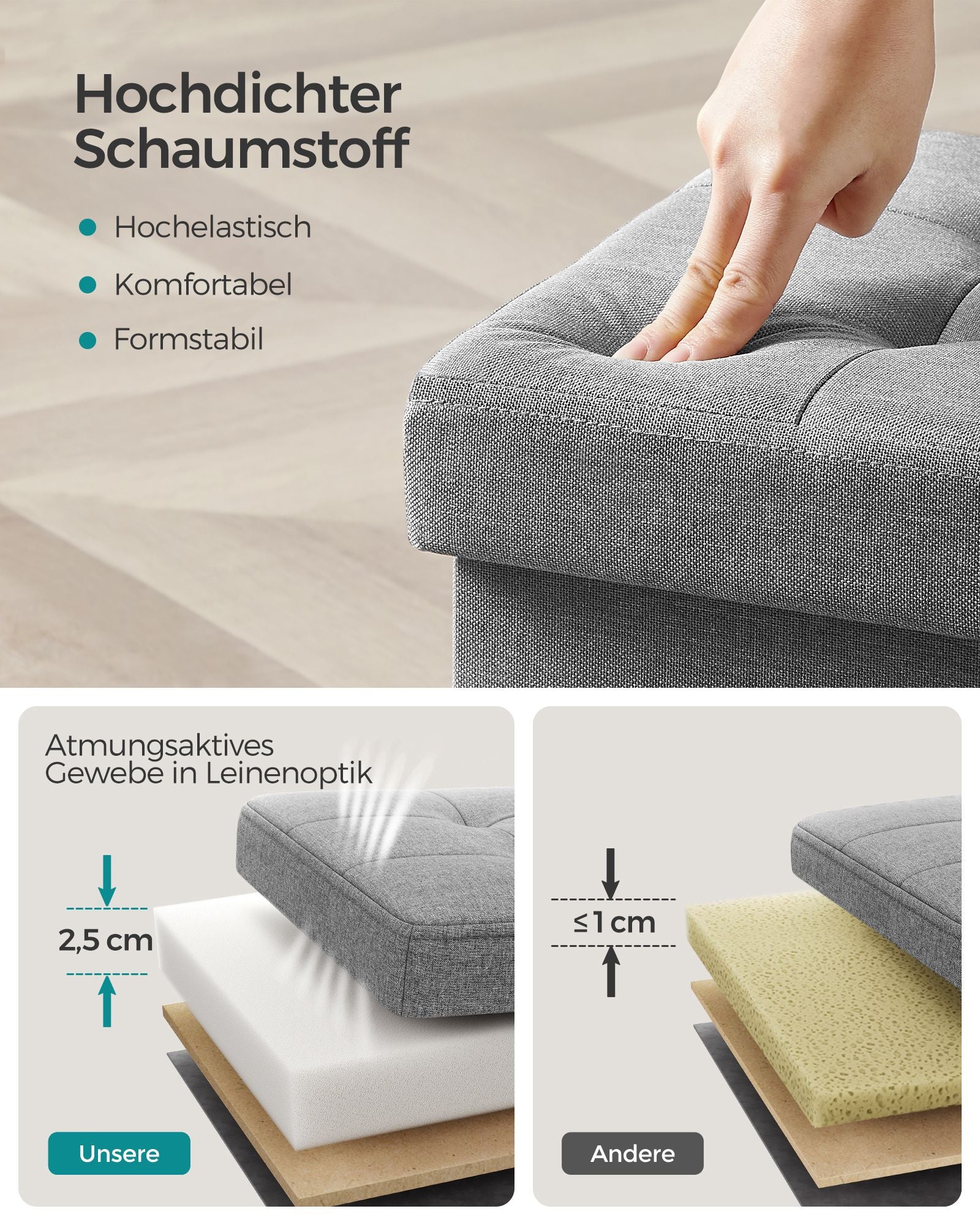 Bank - 41 cm - with storage space - light gray