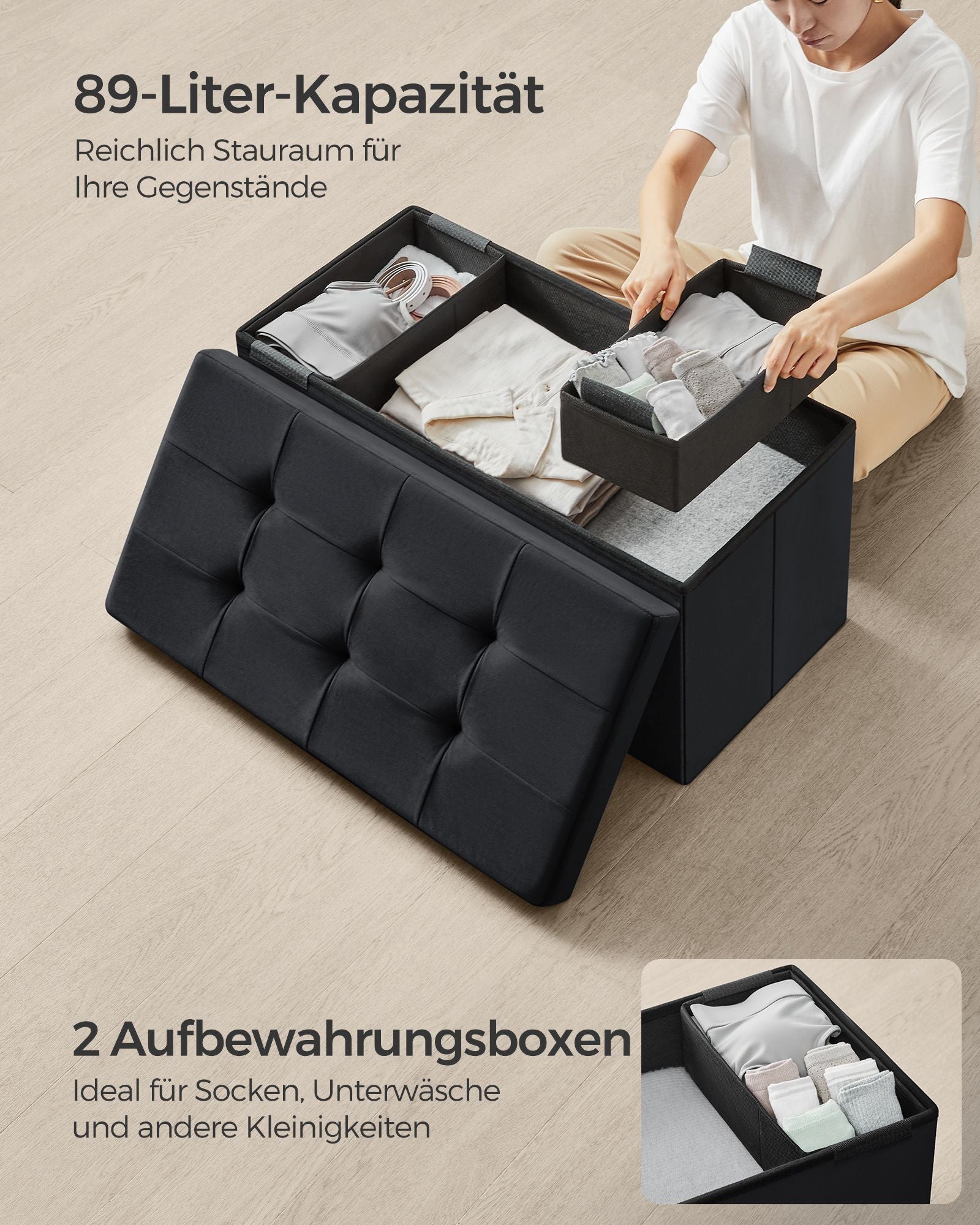 Bank - With Storage Space - Velvet - For Gang - Ink -Zwart