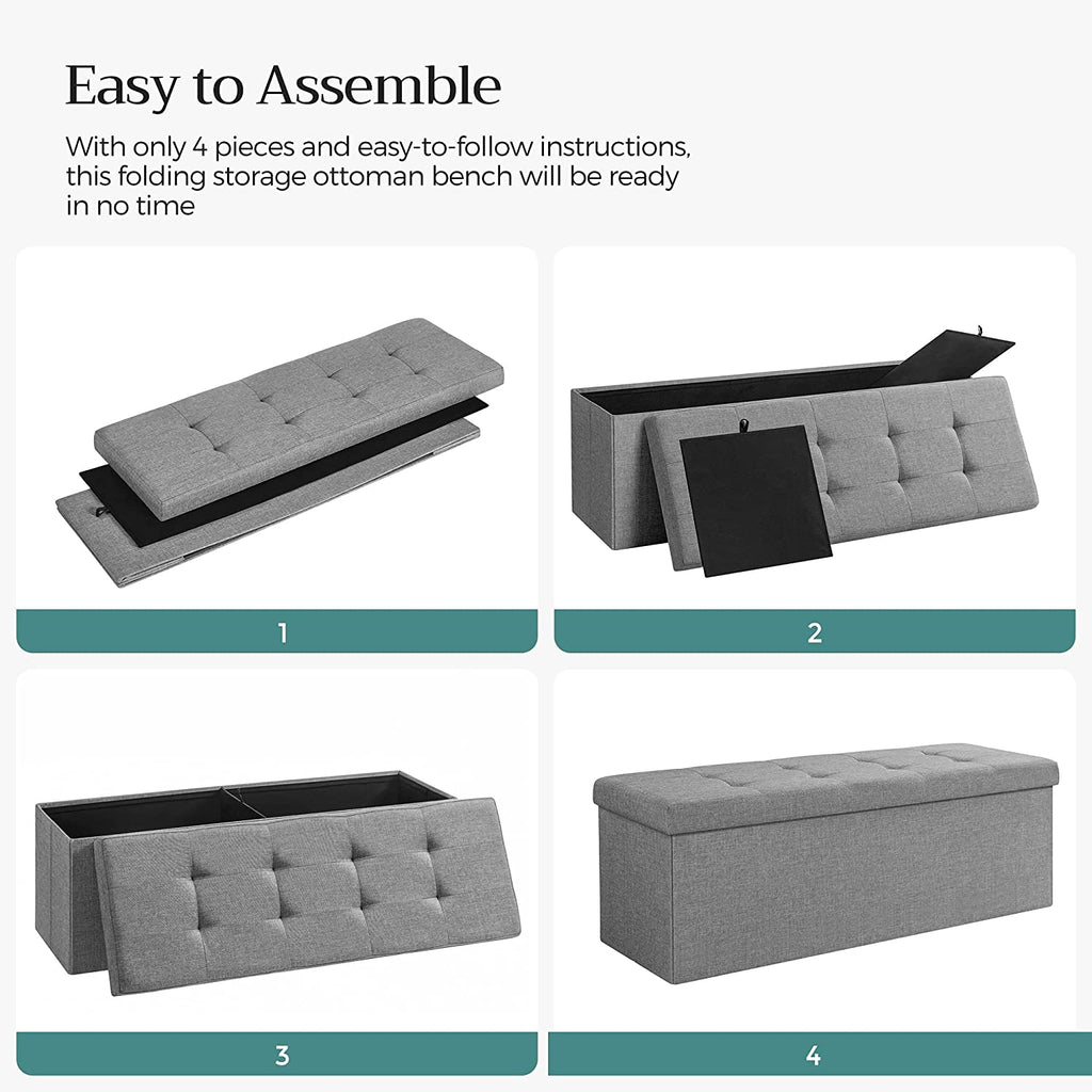 Storage bench - seating box - Foldable - load capacity 300 kg - light gray