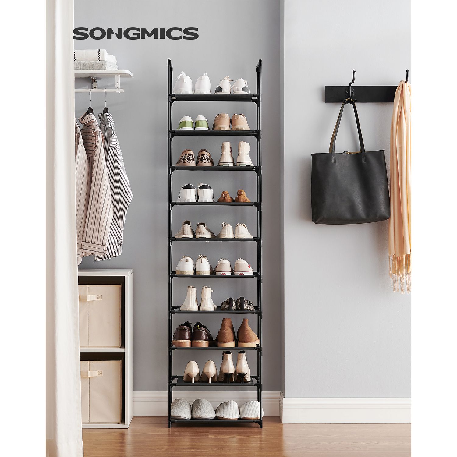 Shoe rack - Shoe cabinet - With 10 levels - Metal frame - Black