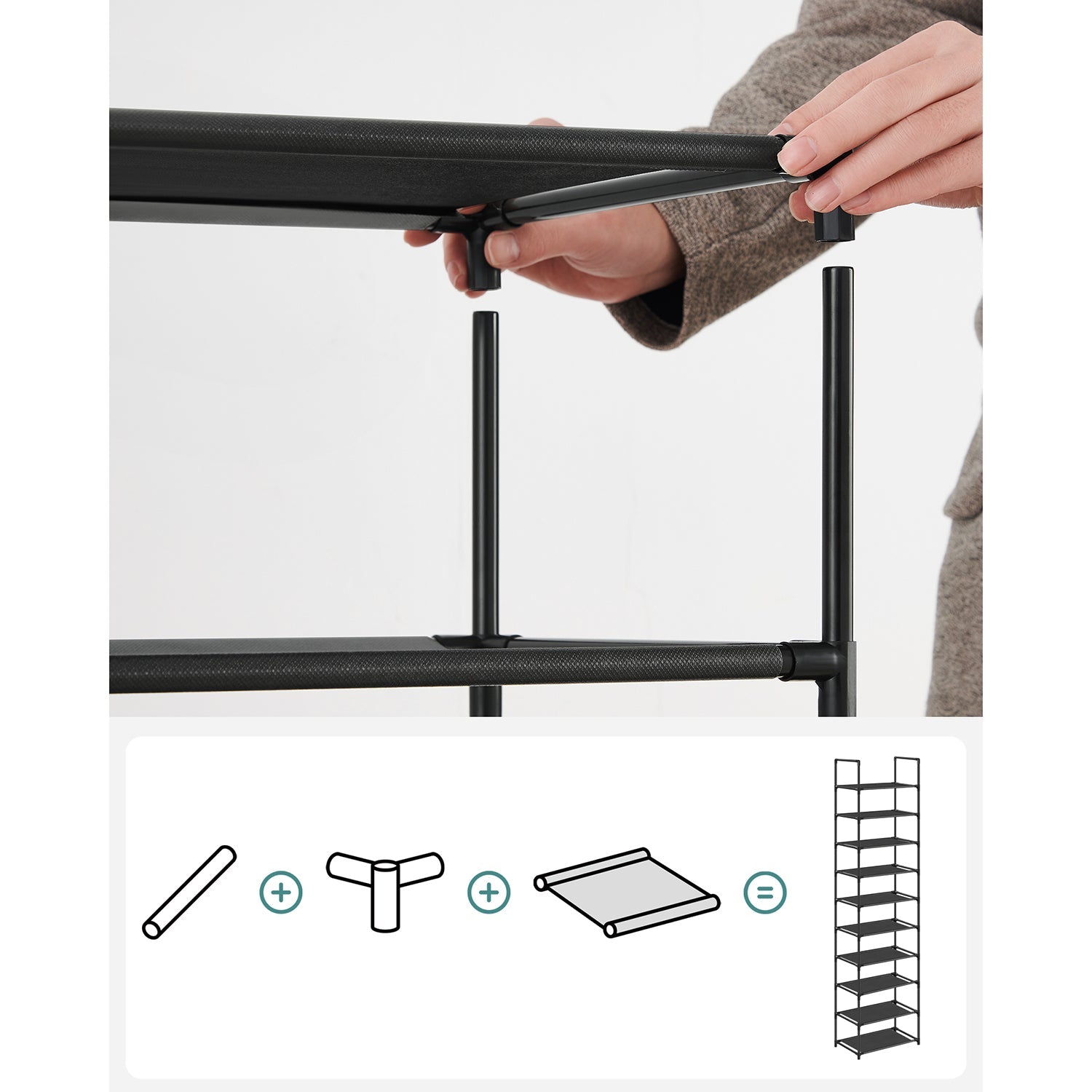 Shoe rack - Shoe cabinet - With 10 levels - Metal frame - Black