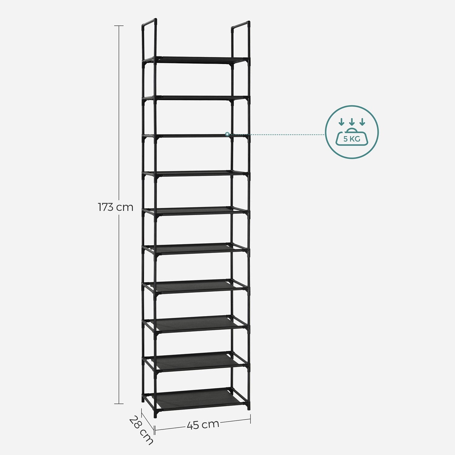 Shoe rack - Shoe cabinet - With 10 levels - Metal frame - Black
