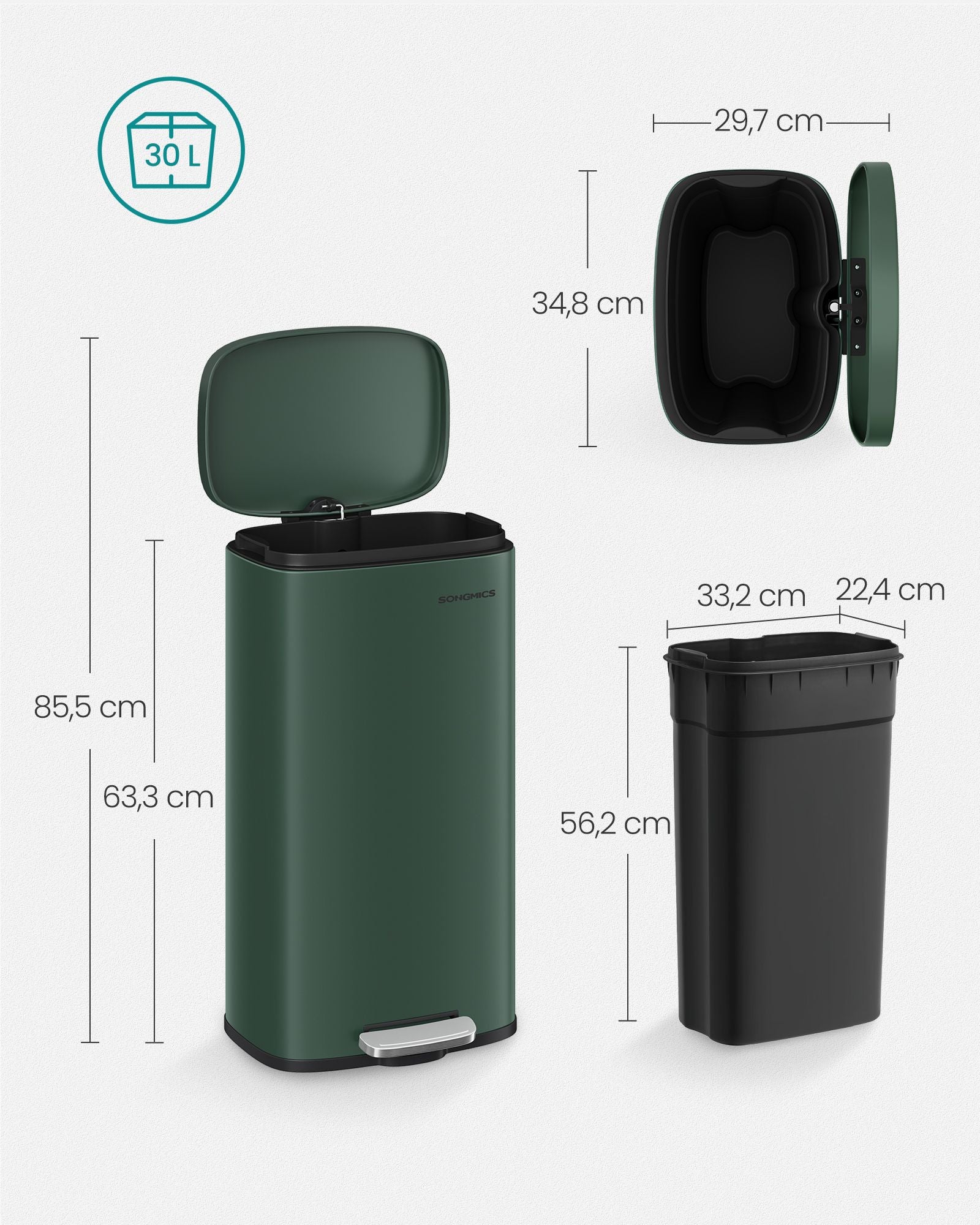 Kitchen Prullen Bin - 30 Liter - Vintage Green