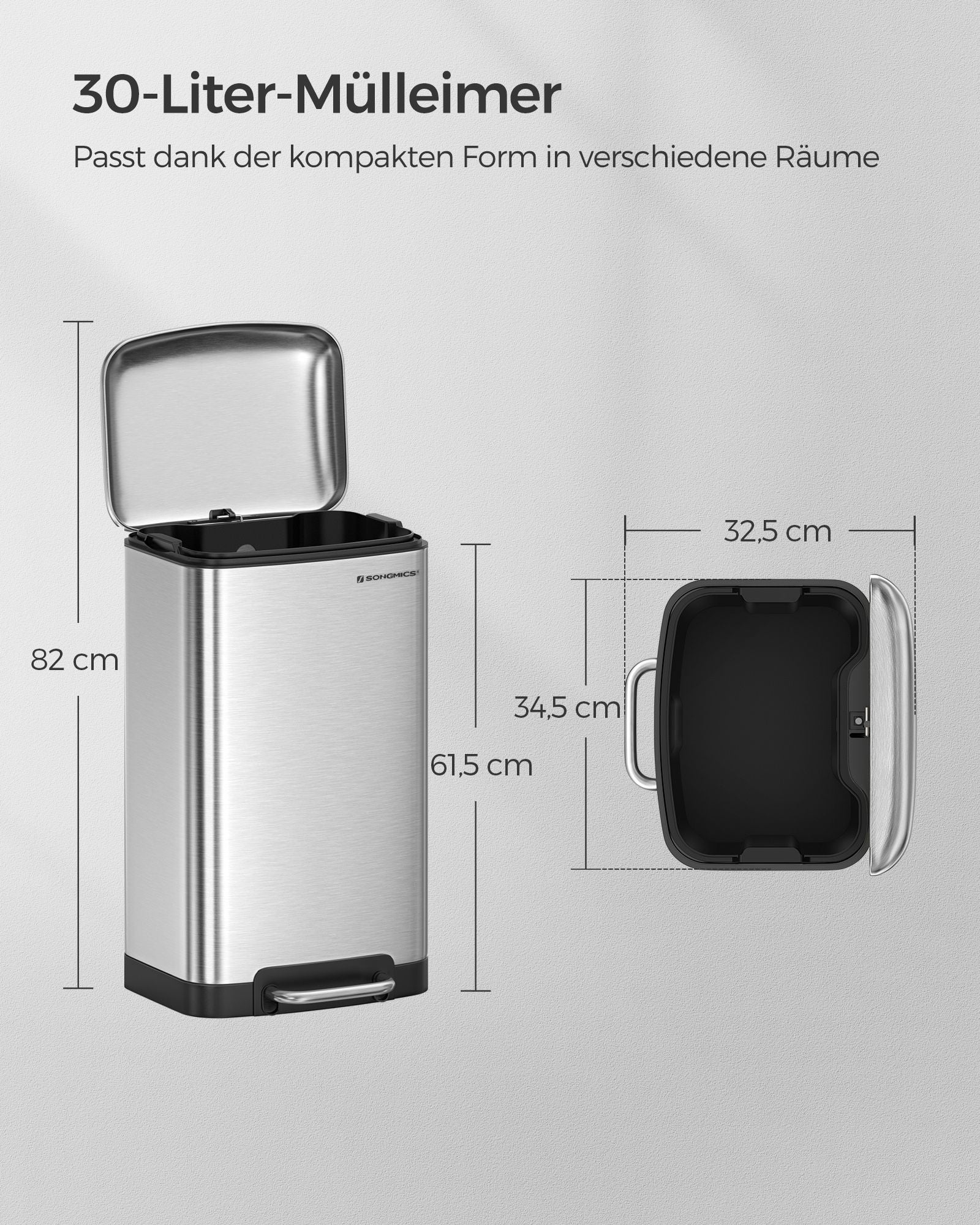 Garbage bin - 30 liters - Stainless steel