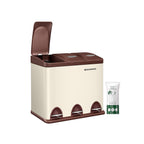 Garbage bin-3 × 8 liters-with lid & inner bucket-Crème-White & Brown
