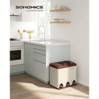Garbage bin-3 × 8 liters-with lid & inner bucket-Crème-White & Brown
