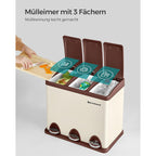 Garbage bin-3 × 8 liters-with lid & inner bucket-Crème-White & Brown